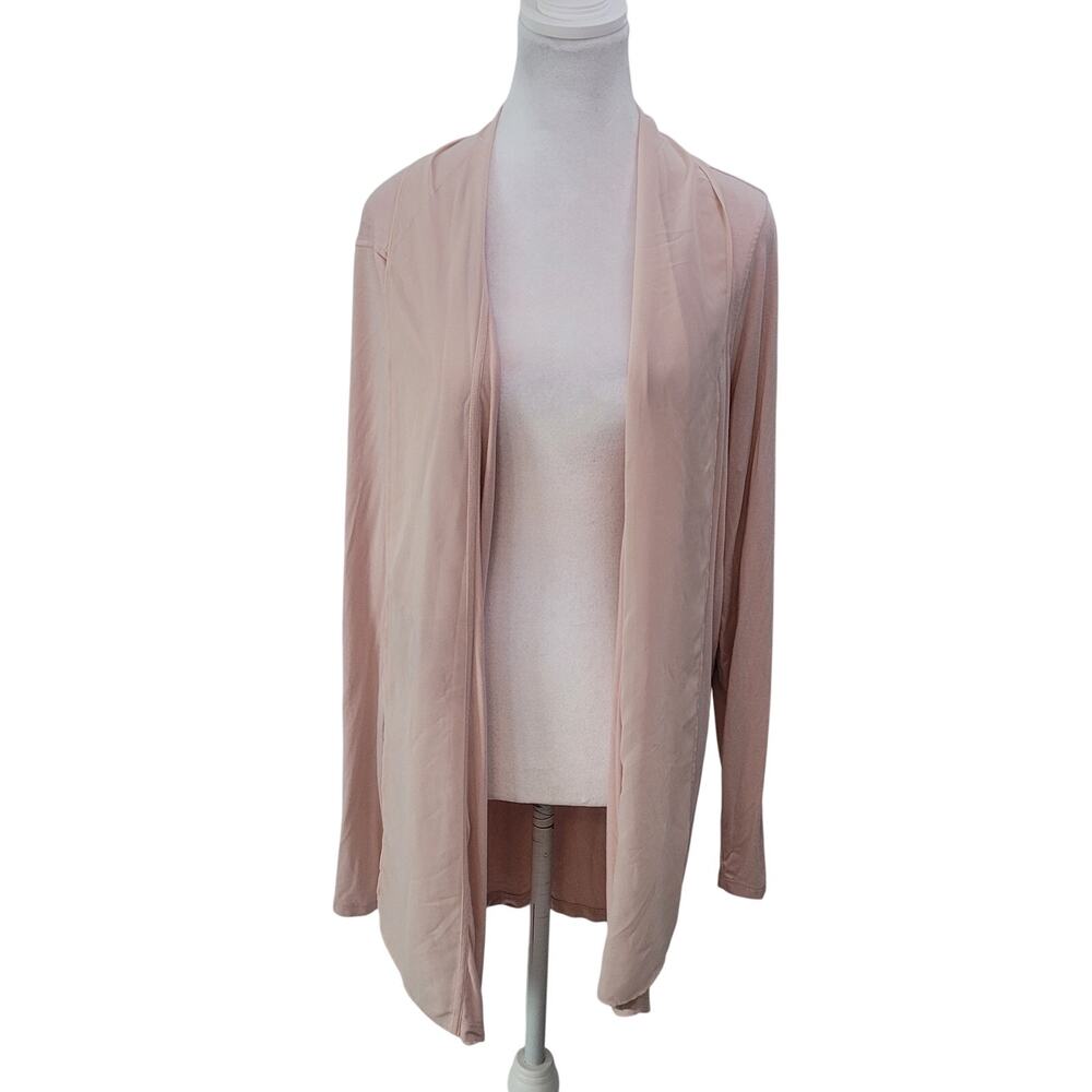 Lauren Ralph Lauren Size 2x Light Pink Open Front Sheer Lapel Long Line Cardigan